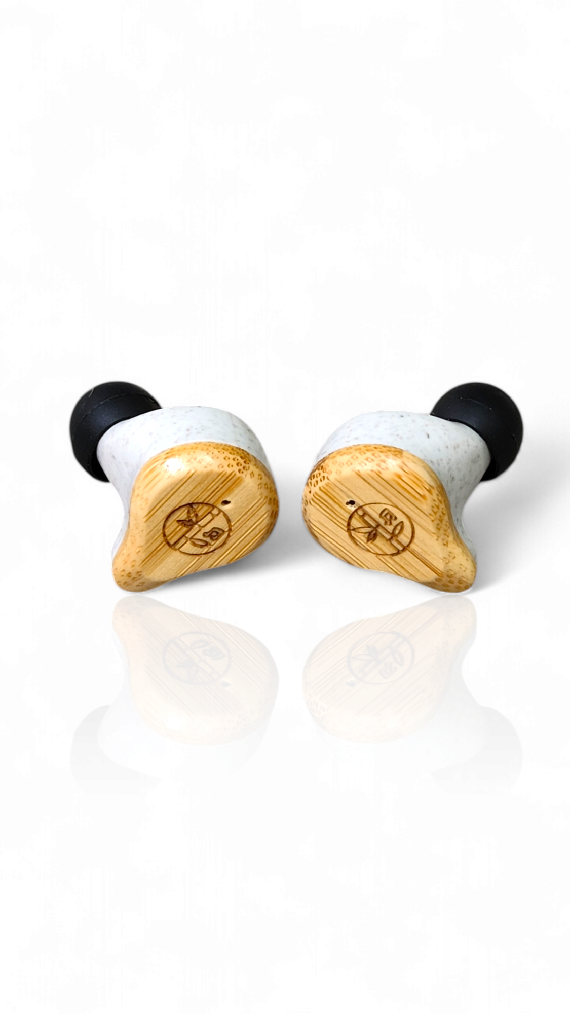 [PureBuds bamboo earbuds buds only] front view