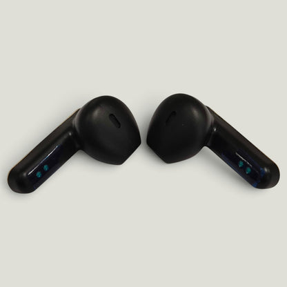 We Pure PurePods open-fit wireless earbuds in black with a sleek, ergonomic design for comfortable casual listening.
